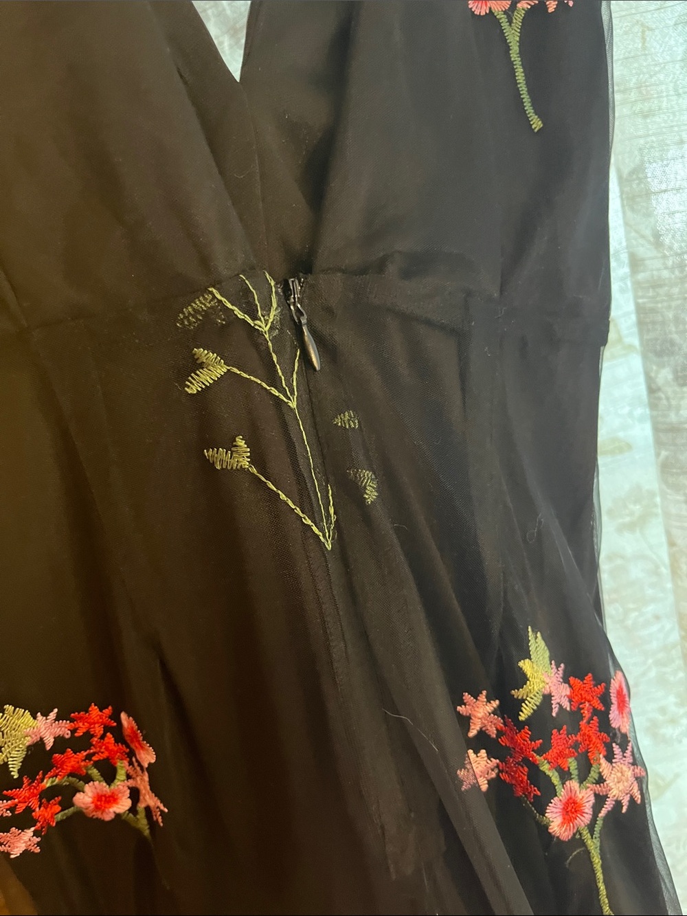 Lulu's Black Maxi Dress with Pink & Red Floral Embroidery Floor Length Long - Picture 6 of 9